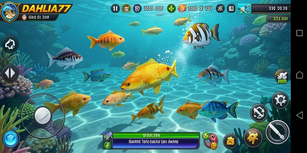 Gameplay DAHLIA77 menembak ikan yang penuh warna dan menarik.