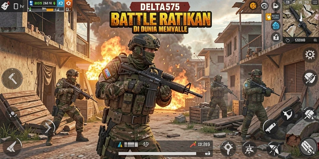 Screenshot DELTA575 menampilkan aksi seru dalam mode Battle Royale.