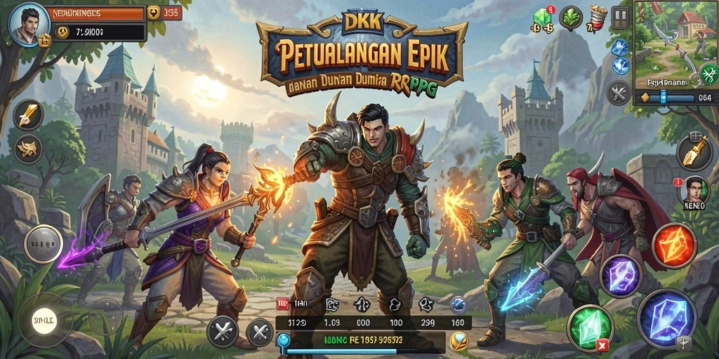 Screenshot DKK menampilkan pertarungan seru di dunia fantasi RPG.