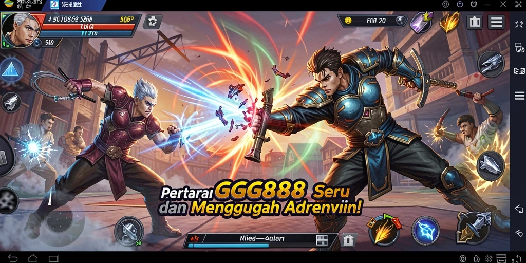 Screenshot dari GGG888 menampilkan pertarungan intens dengan efek visual yang memukau.