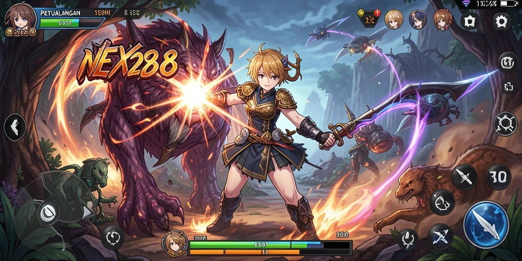 Screenshot utama NEX288 menampilkan aksi seru dalam dunia Anime.