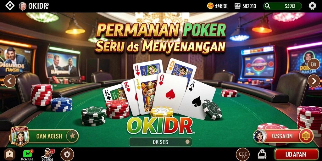 Screenshot gameplay OKIDR menampilkan suasana permainan poker yang intens.