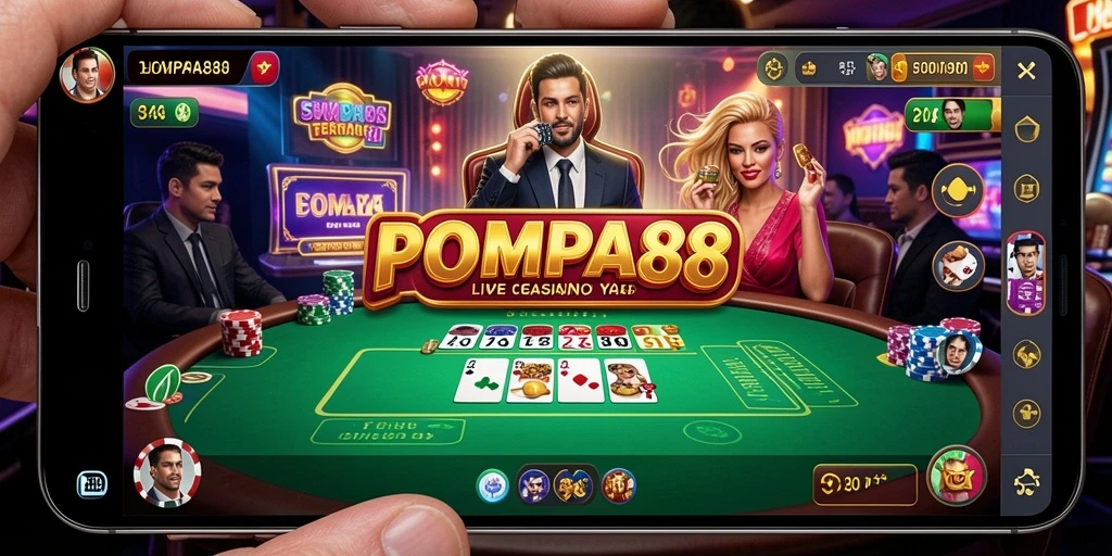 Tampilan utama POMPA88 menunjukkan gameplay Live Casino yang mendebarkan.