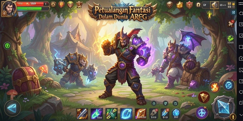 Screenshot gameplay menunjukkan aksi pertempuran menarik di dunia fantasi.