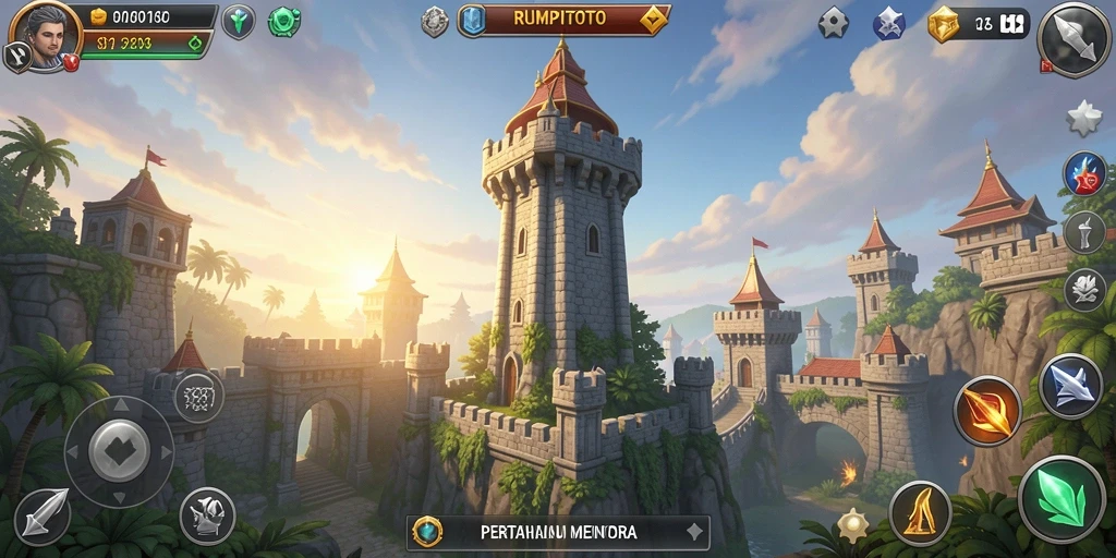 Tampilan gameplay menara bertahan yang mendebarkan di RUMPITOTO.