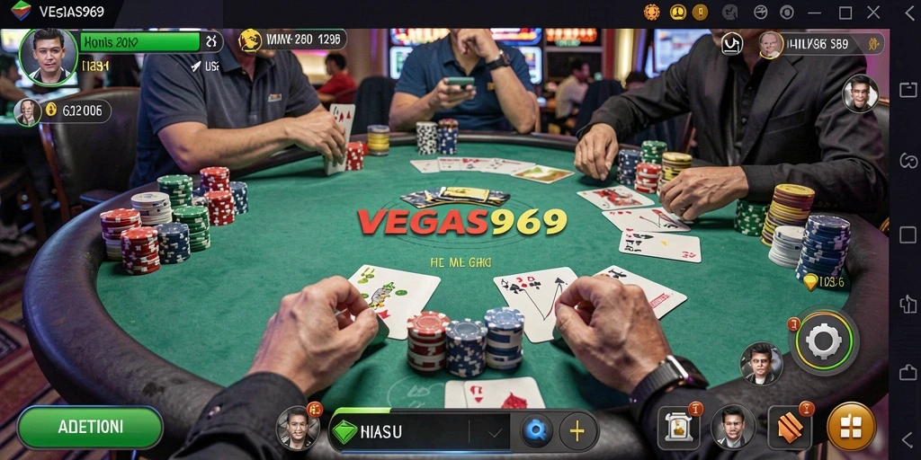 Screenshot utama gameplay Poker VEGAS969 dengan antarmuka yang menarik.