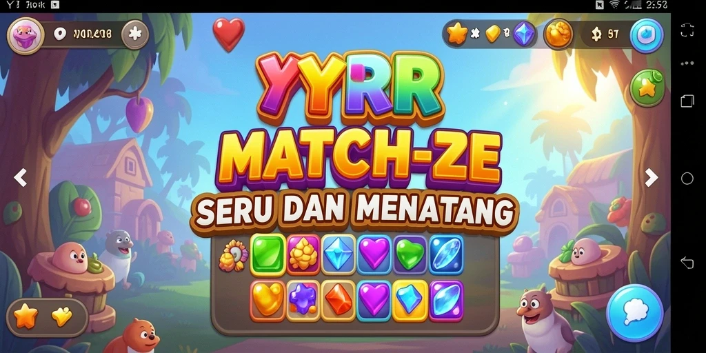 Screenshot YYRR menampilkan gameplay Match-3 yang penuh warna.
