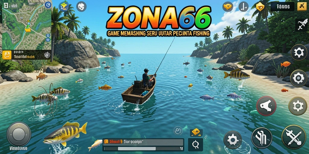 Gameplay ZONA66 yang seru saat memancing ikan.